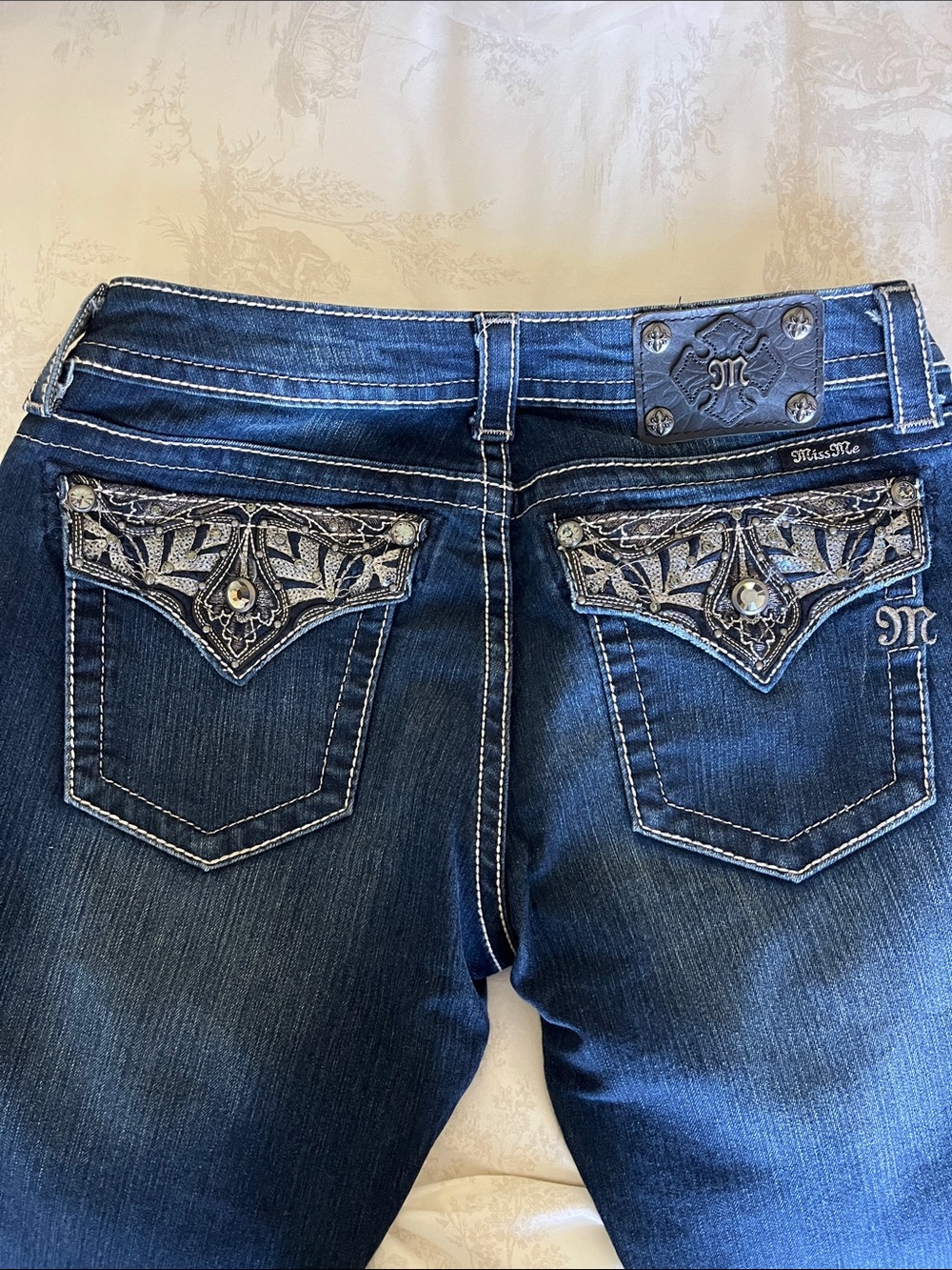 Miss Me Dark Indigo Bootcut Jeans with White Contrast Stitching Size 30wx36”leg